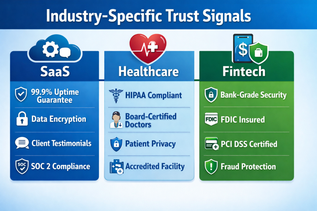Industry-specific trust signals for lead generation in SaaS healthcare and fintech