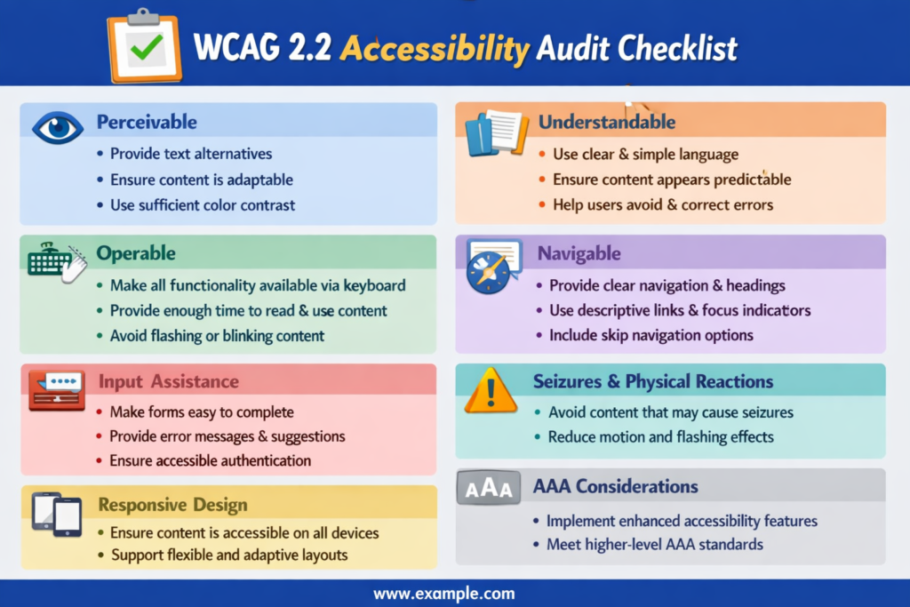 Web accessibility compliance audit checklist based on WCAG 2.2