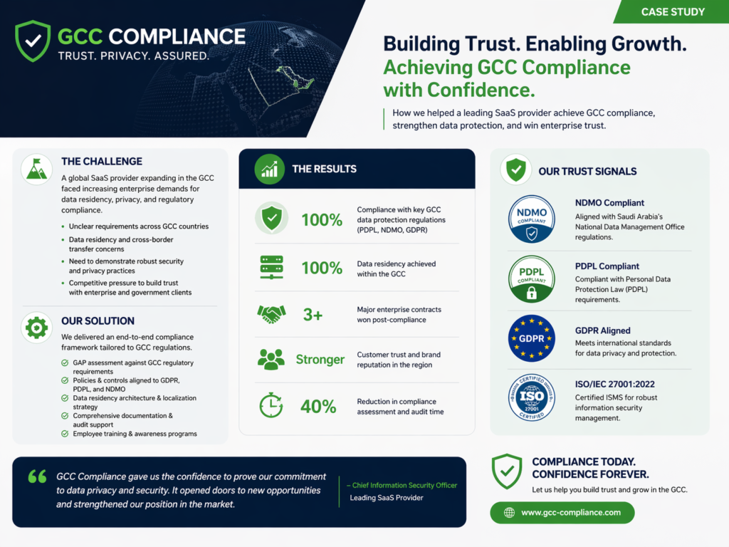 GCC trust signals inside a B2B case study template