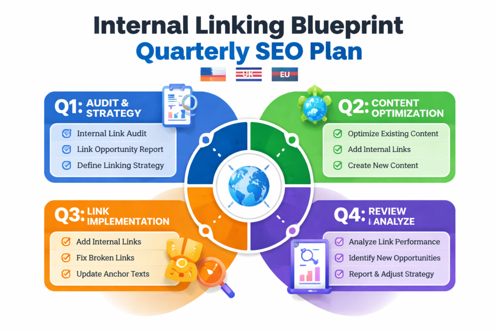 Quarterly internal linking strategy blueprint for SEO teams in the USA, UK, and EU