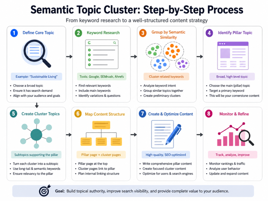 Step-by-step process to build semantic topic clusters for SEO