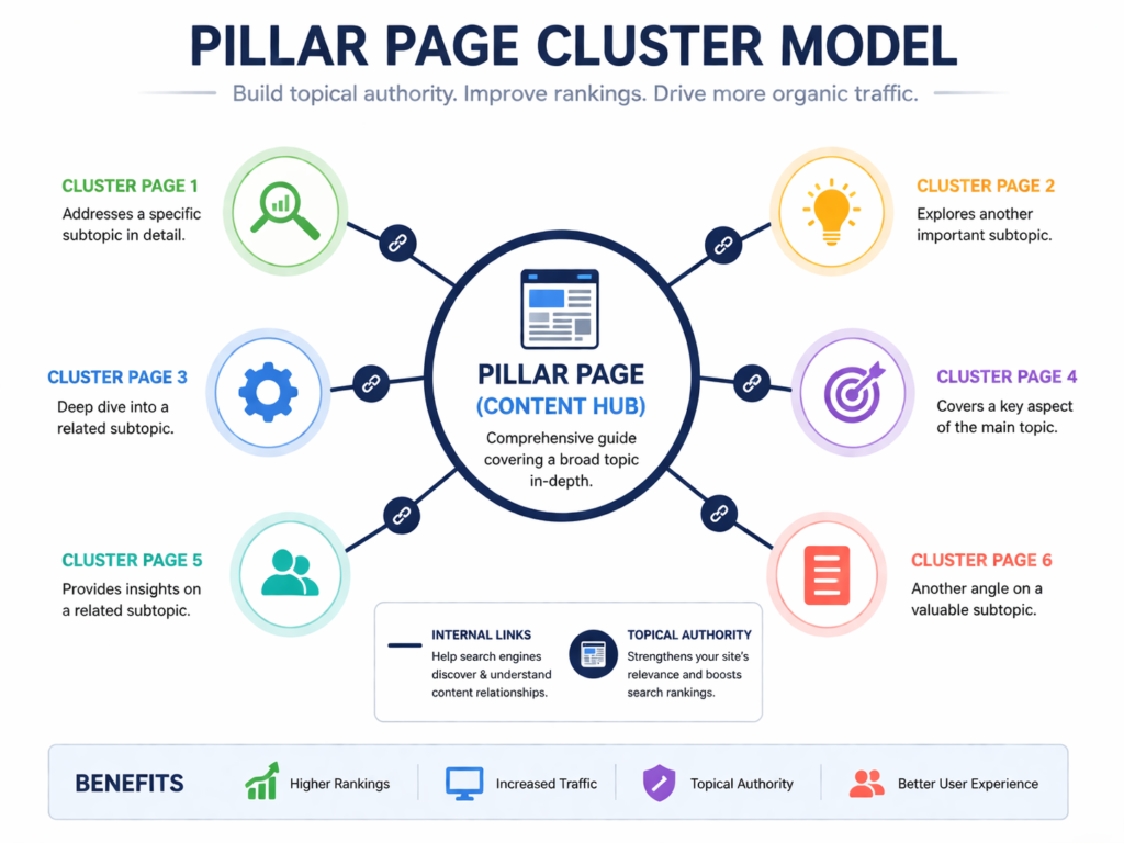 Semantic topic clusters pillar page and cluster model for SEO content hubs