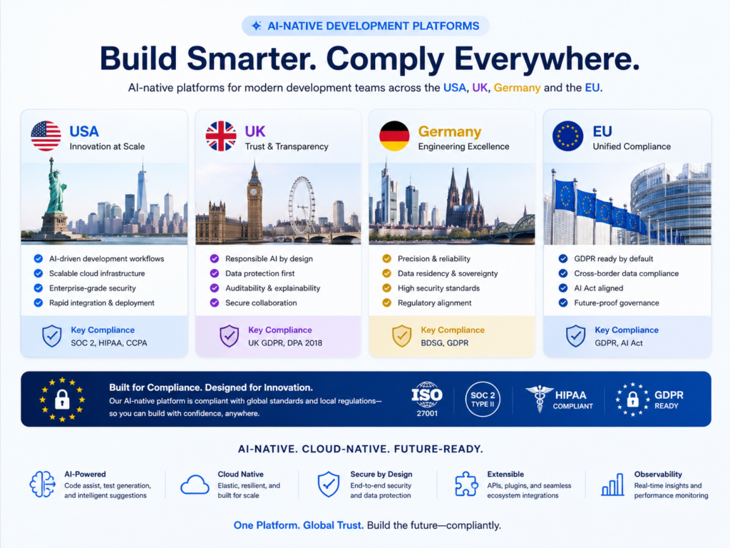 AI-native development platforms compliance map for USA UK Germany and EU