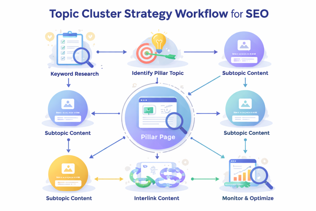 topic cluster strategy workflow for SEO teams