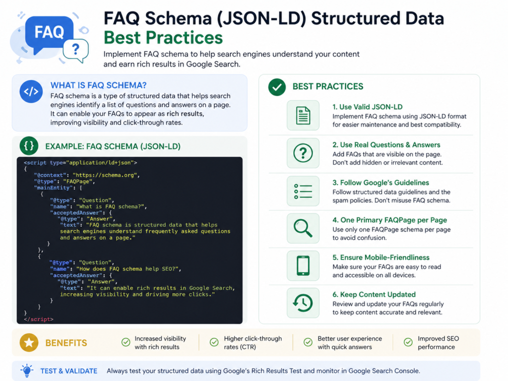 FAQ strategy with JSON-LD FAQ schema and structured data best practices