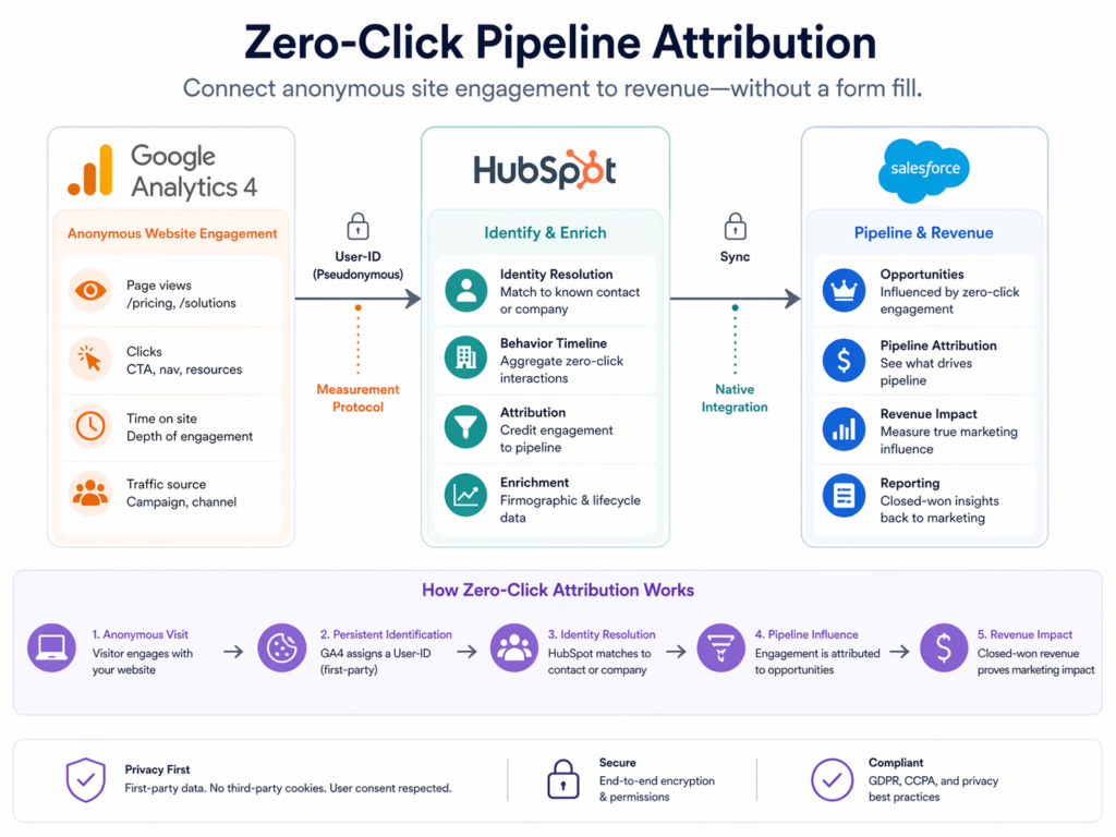 zero-click search pipeline attribution in GA4 HubSpot and Salesforce
