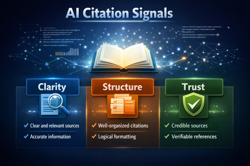 Core signals that help content get cited by AI: clarity, structure, and trust