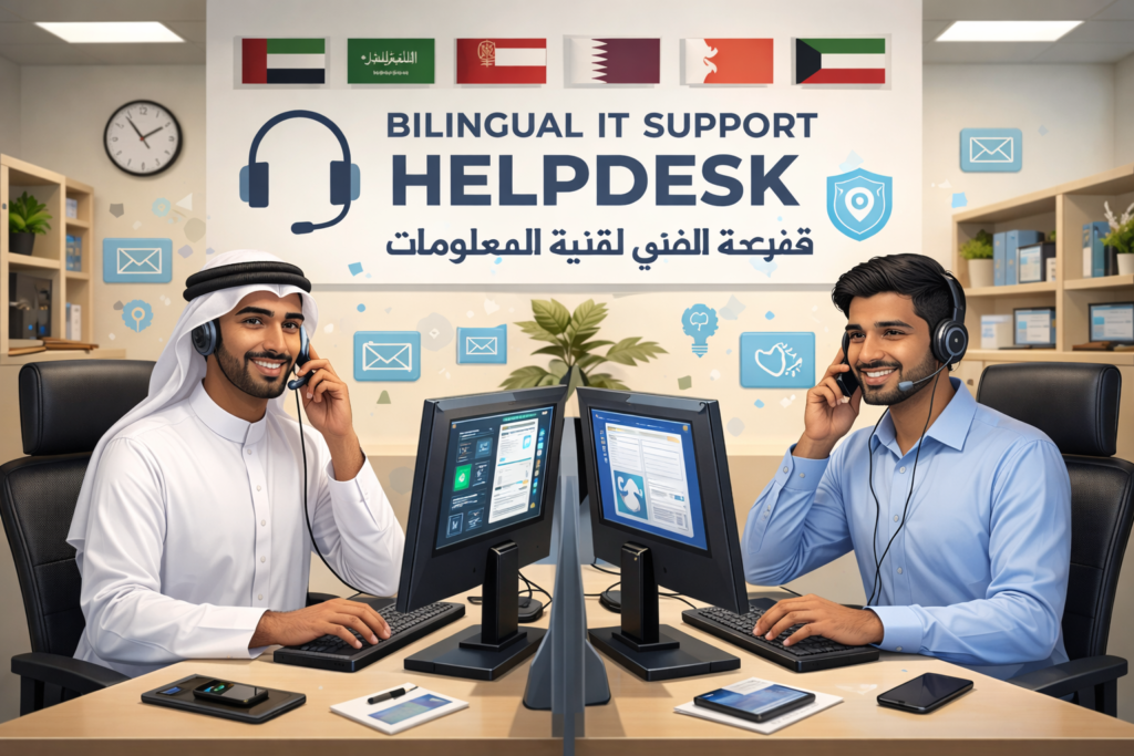bilingual IT support company workflow for Arabic-speaking GCC teams