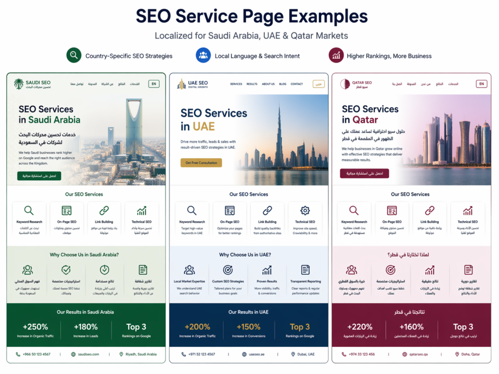 service page SEO examples in Saudi Arabia UAE and Qatar