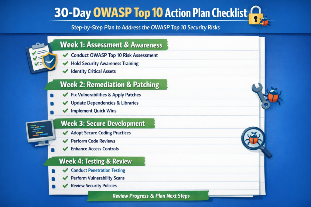 30 day OWASP Top 10 practical fixes action plan for software teams
