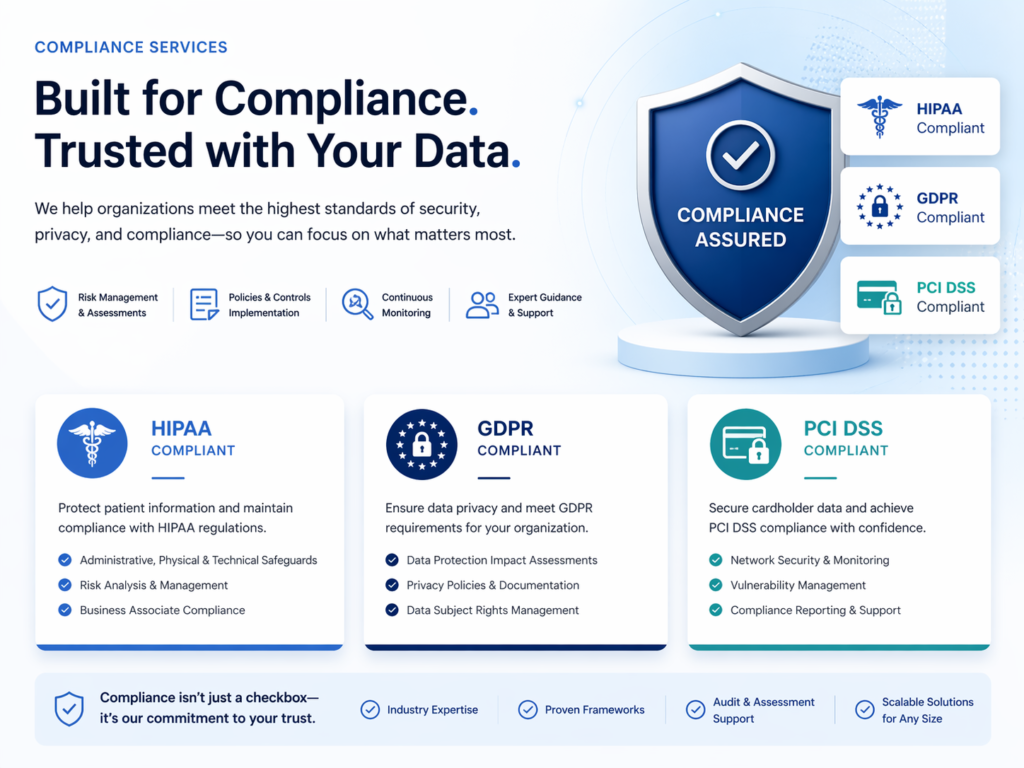 service page SEO compliance signals for HIPAA GDPR and PCI DSS
