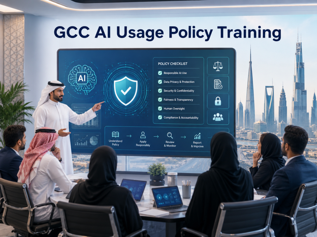 GCC AI usage policy training for employees using Arabic-English data protection examples