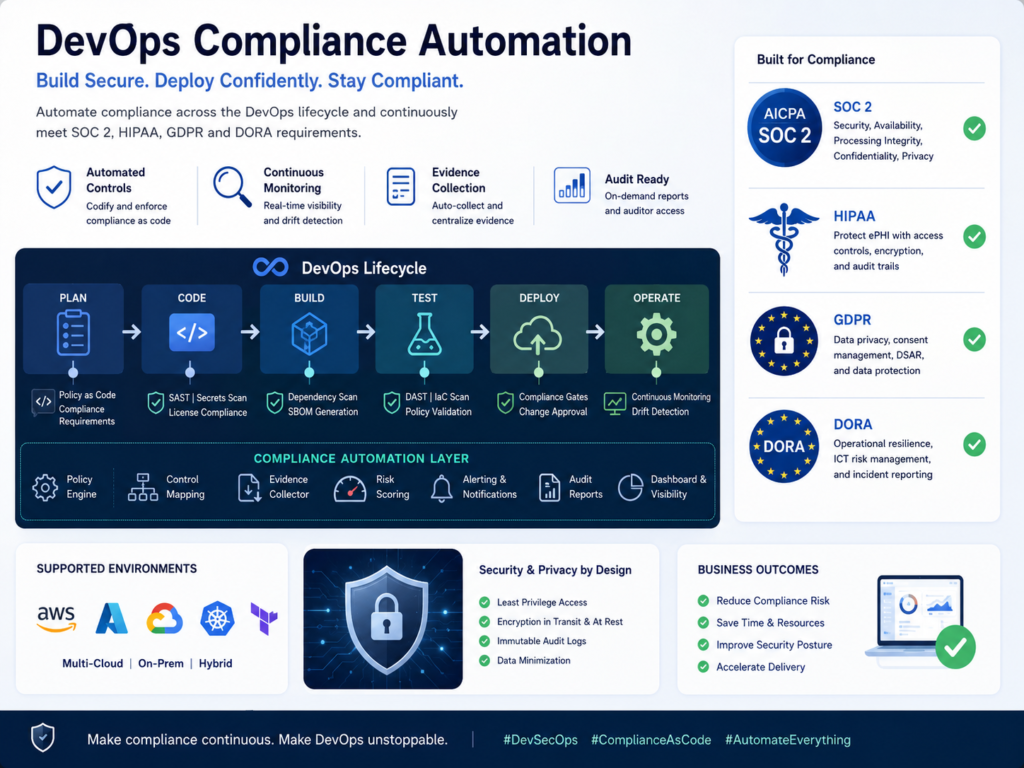 AI CI/CD automation for DevOps compliance, SOC 2, HIPAA, GDPR, and DORA