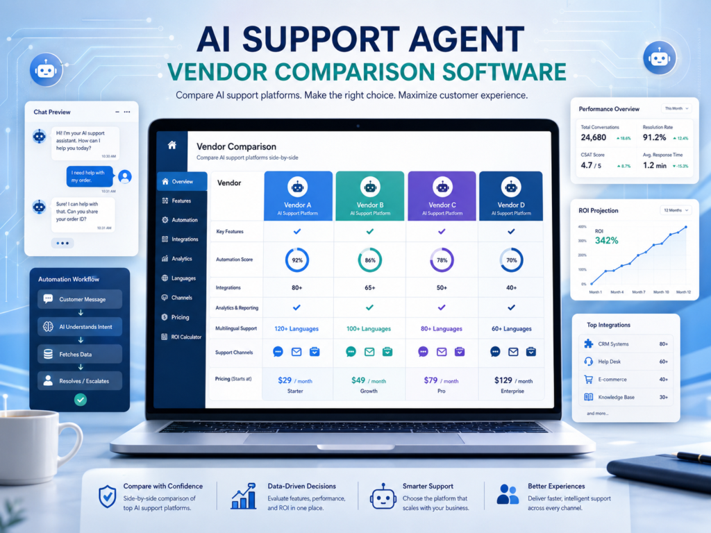 Customer support AI agent software comparison for SaaS, ecommerce, fintech and healthcare