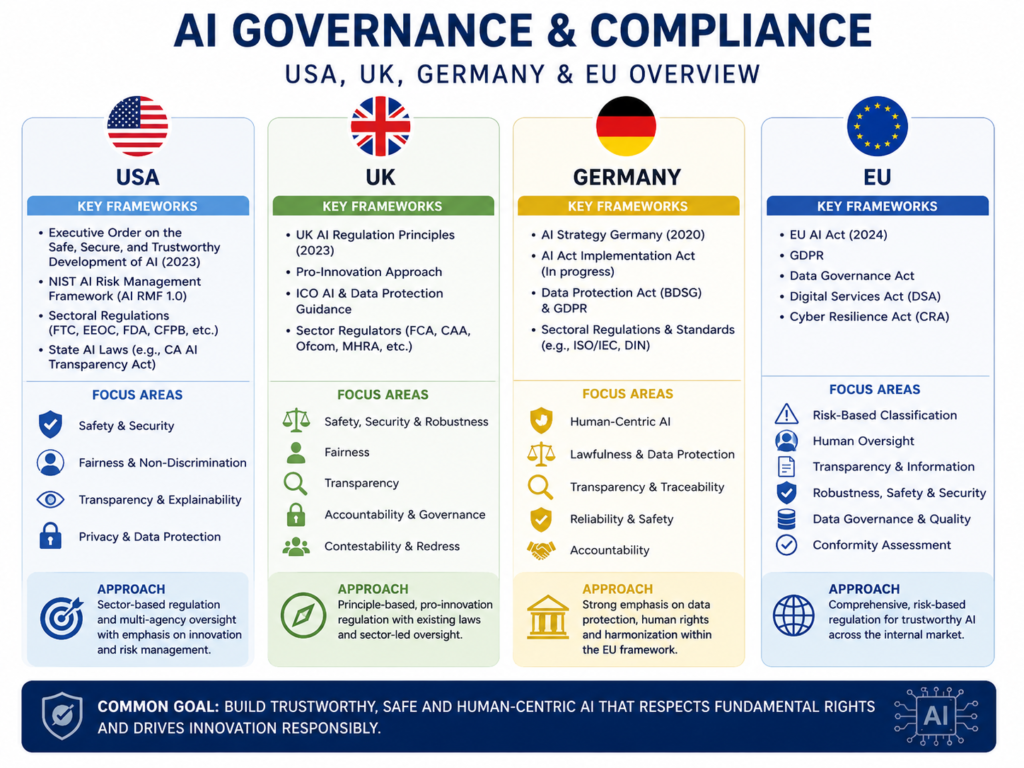 AI adoption roadmap compliance considerations for USA, UK, Germany, and EU teams
