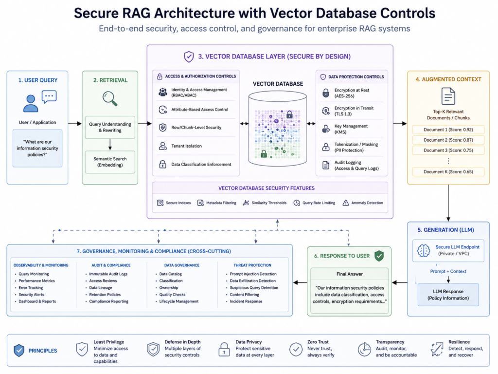Secure RAG architecture with vector database encryption and access controls