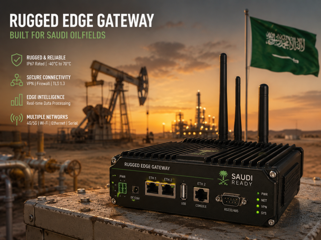 Rugged edge gateway supporting edge computing use cases in desert environments for Saudi oilfields
