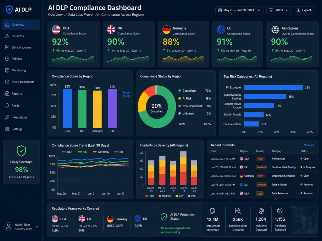 AI data leakage prevention compliance dashboard for USA UK Germany and EU