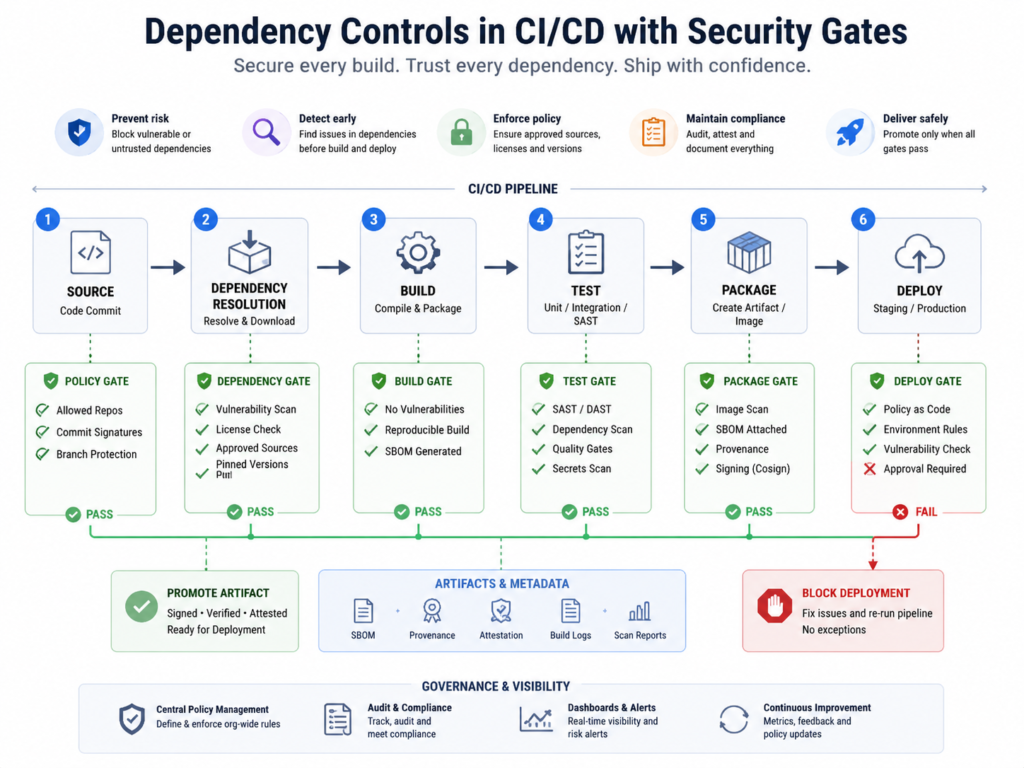 Software supply chain security dependency controls and CI/CD security gates