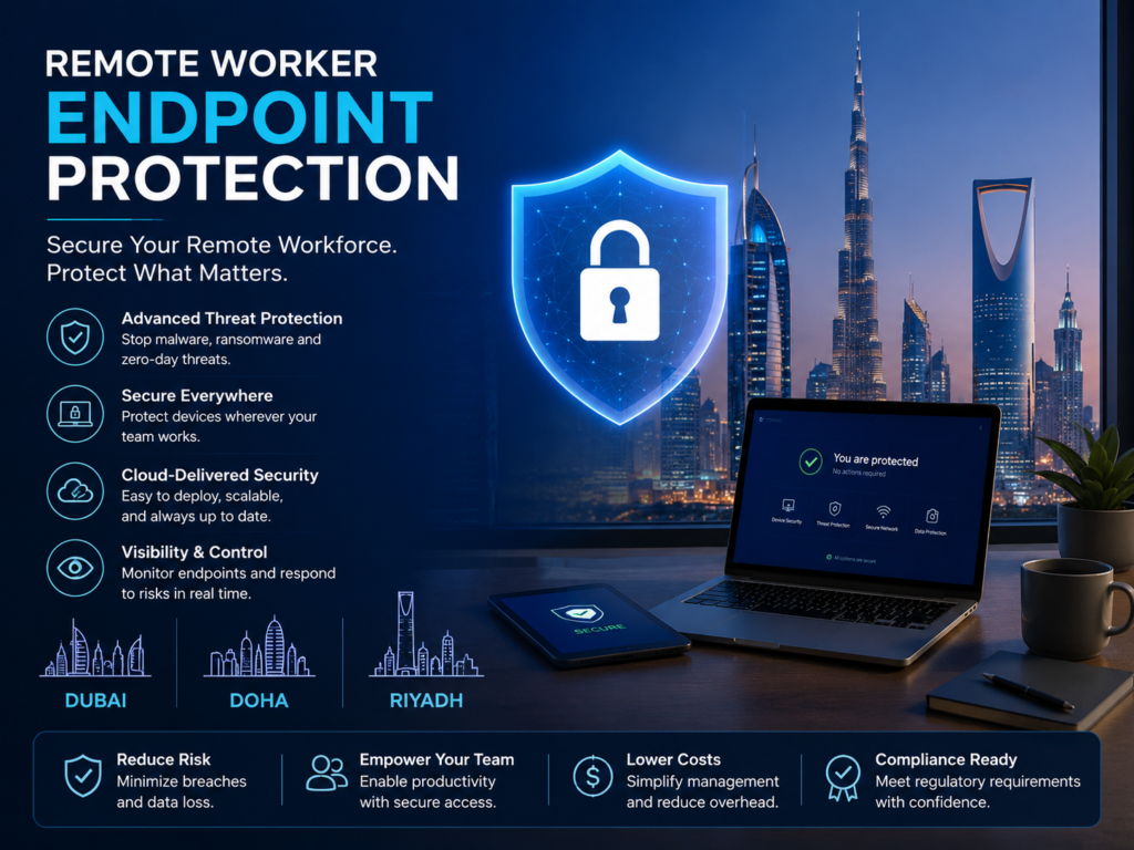 Endpoint security setup protecting remote workers in Riyadh Dubai and Doha