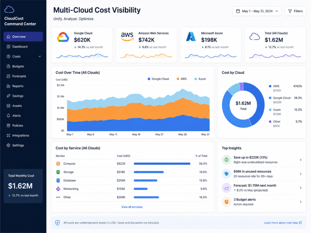 Cloud cost optimization GCC multi-cloud visibility across AWS Azure Google Cloud and OCI
