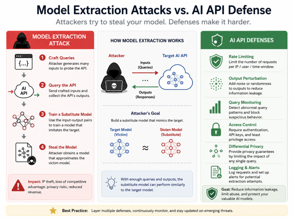 AI model theft prevention against model extraction attacks on APIs
