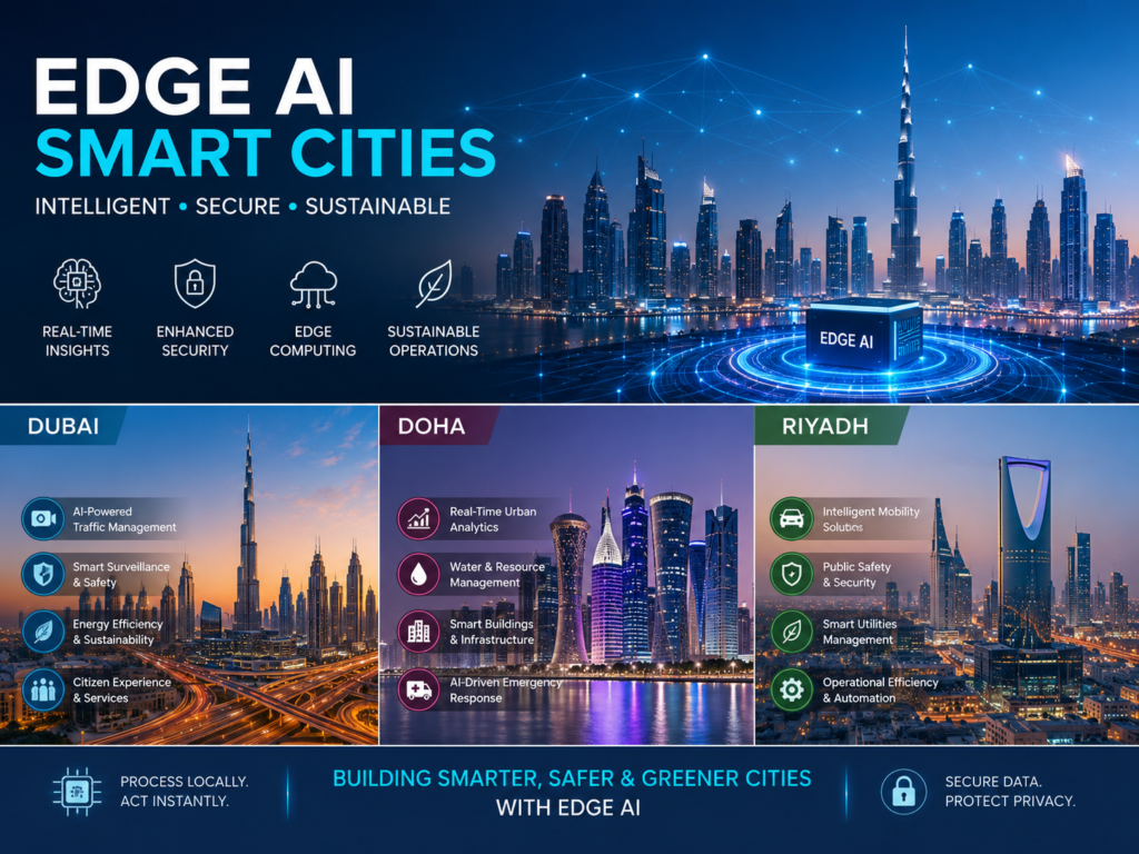 Edge AI smart city analytics for edge computing use cases in desert environments across Dubai Doha and Riyadh