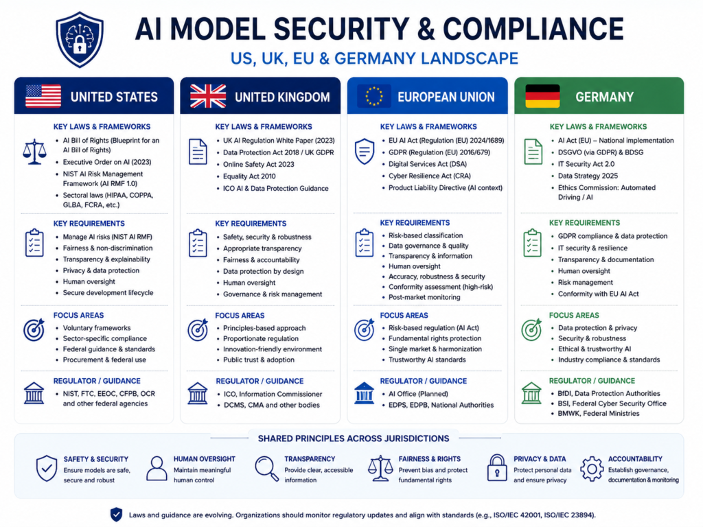 AI model theft prevention compliance for US UK Germany and EU teams
