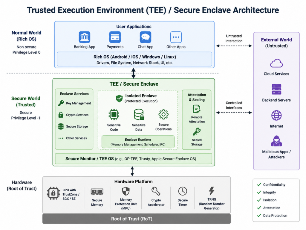 Trusted execution environment and secure enclave architecture for confidential computing