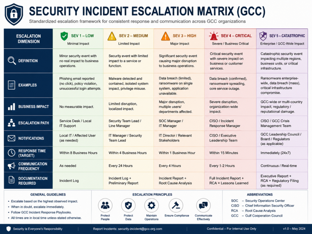 Security incident escalation matrix for GCC cyber response teams