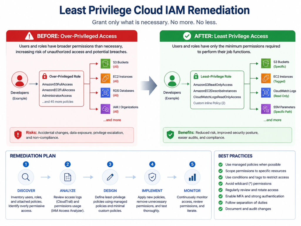 Cloud misconfiguration fixes for least privilege IAM access