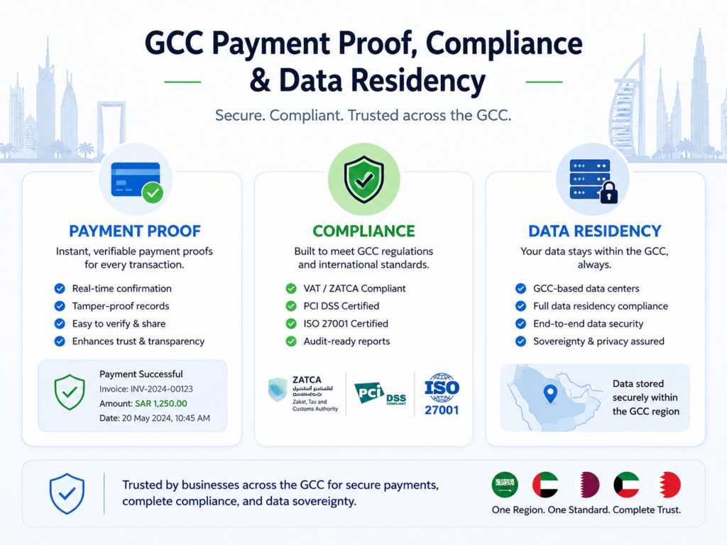 Proof of payment verification compliance and data residency in GCC