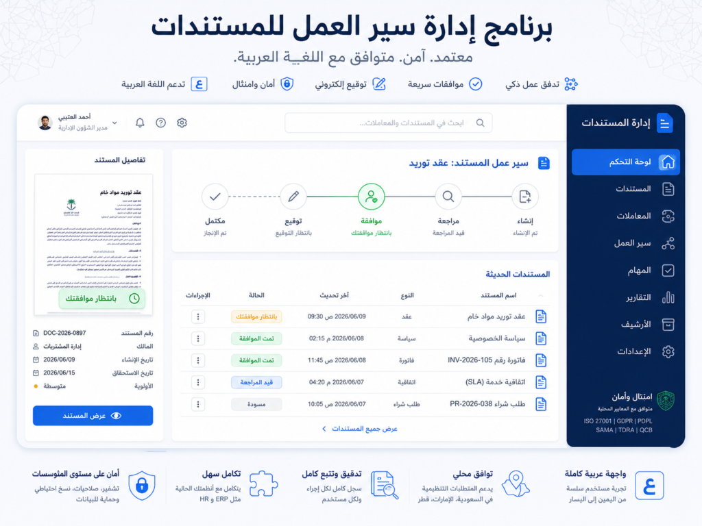 Arabic-friendly document workflow management system interface
