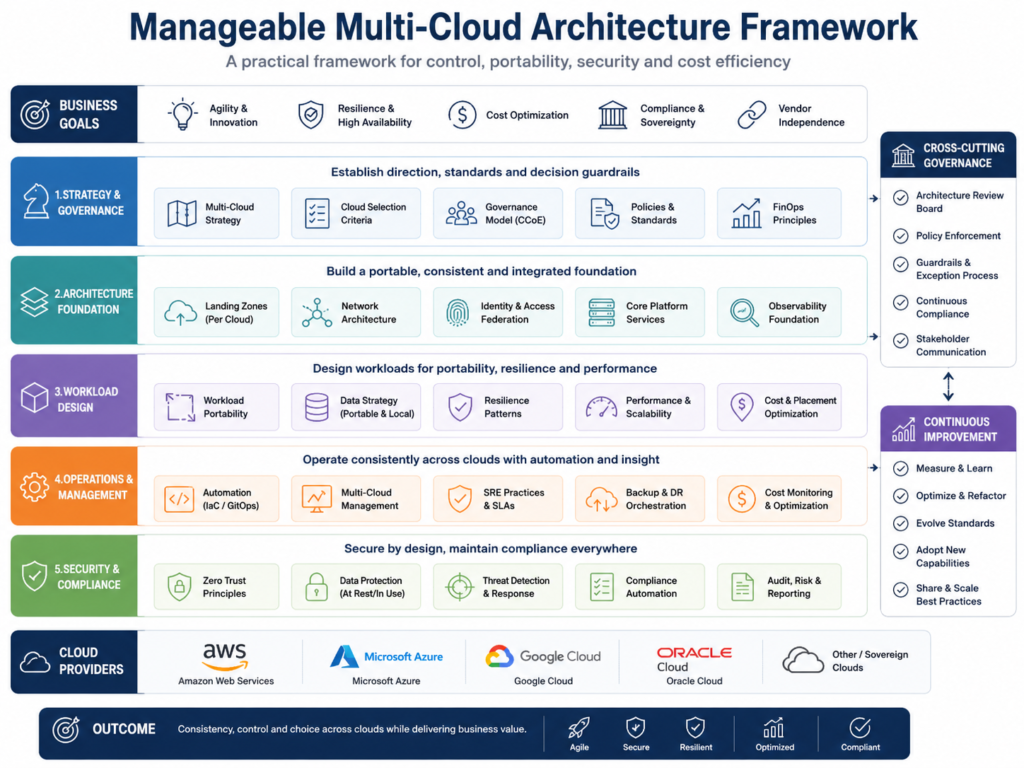 Manageable multi-cloud strategy with shared governance and provider-specific services