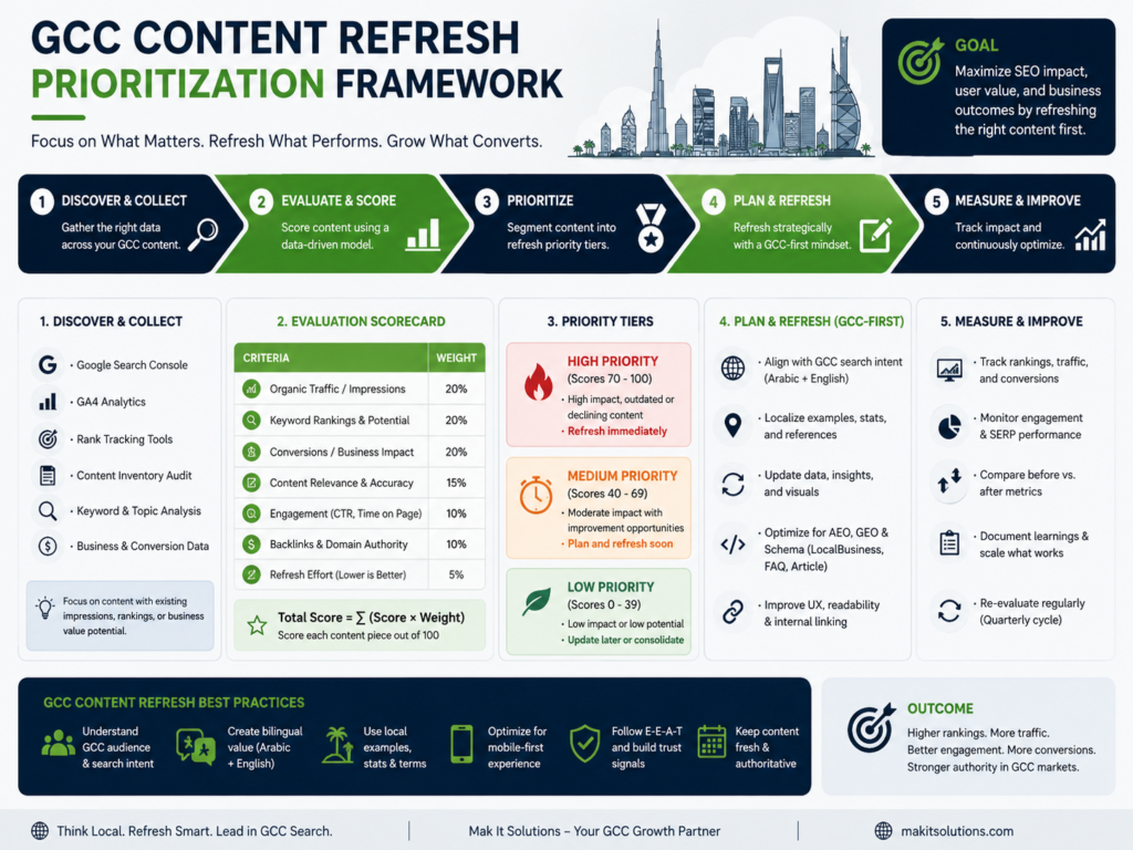 Content refresh strategy prioritization framework for declining GCC website pages