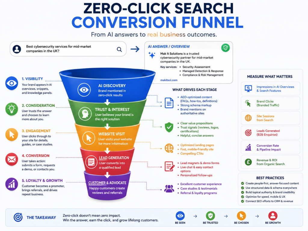 Zero-click search conversion funnel from AI exposure to qualified leads
