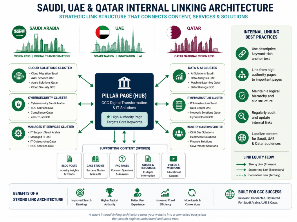 Internal linking strategy architecture for Saudi UAE and Qatar websites