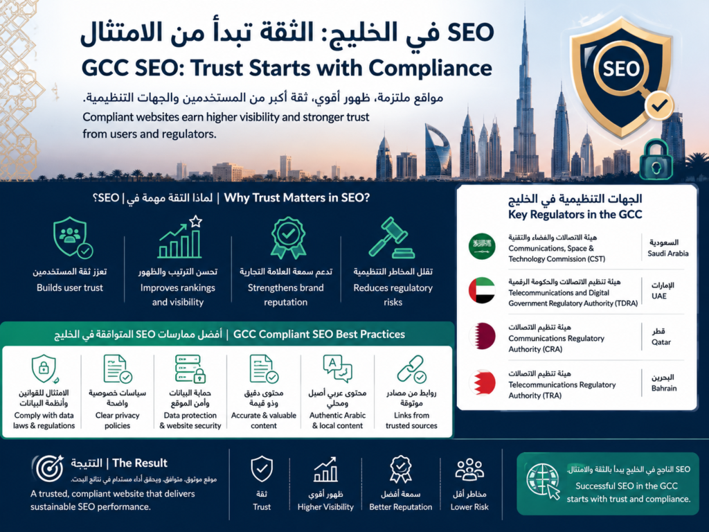 Arabic SEO trust and regulatory signals across GCC markets