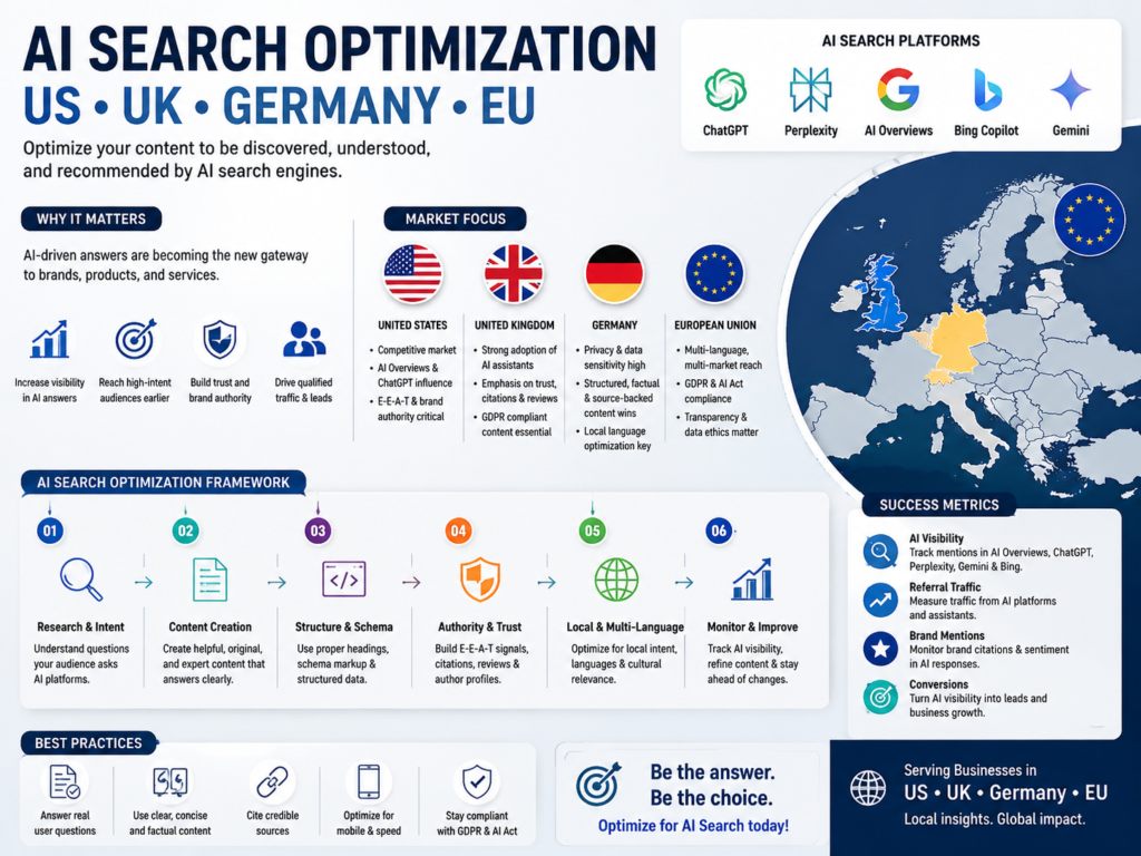 AEO vs SEO vs GEO localization across the US, UK, Germany and EU