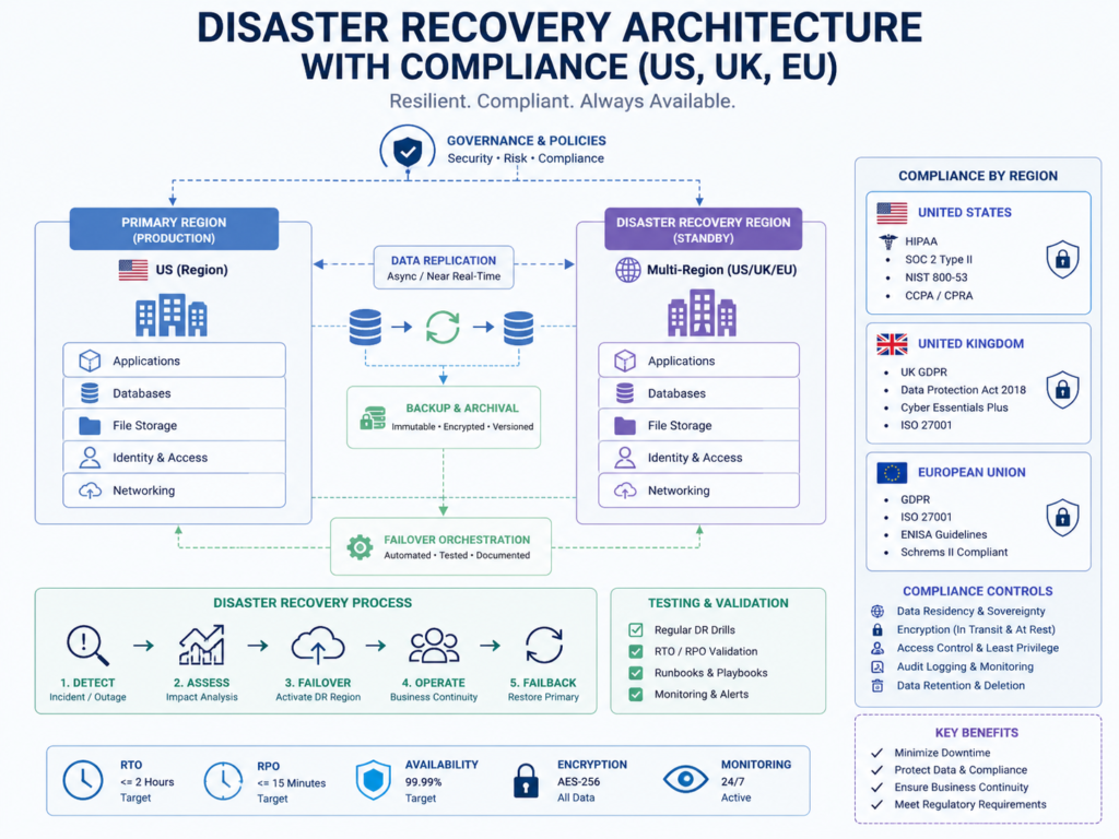 Disaster recovery architecture compliance considerations across the US UK Germany and EU