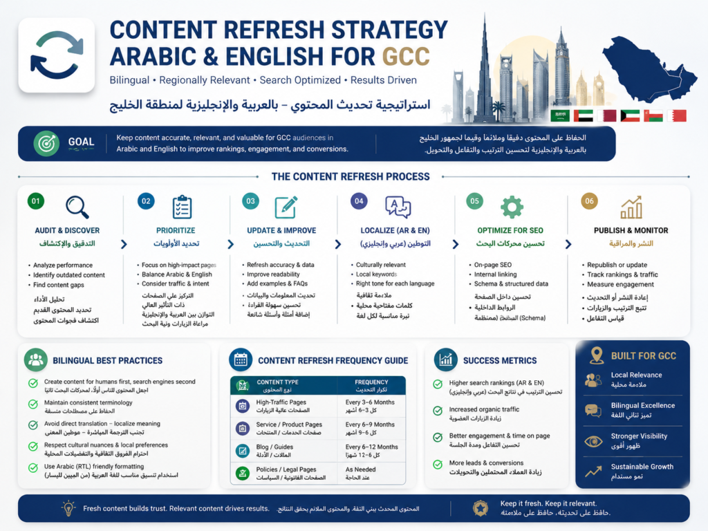 Content refresh strategy for Arabic and English GCC websites
