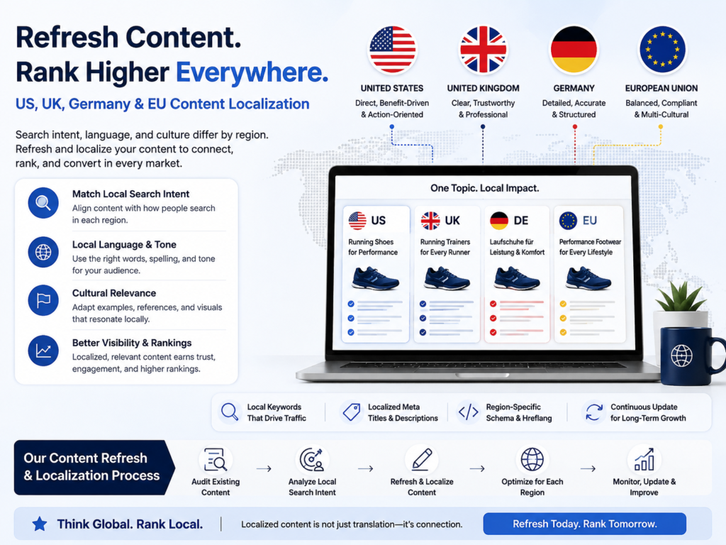 Regional localization when updating old blog posts for SEO in the USA, UK and Germany EU