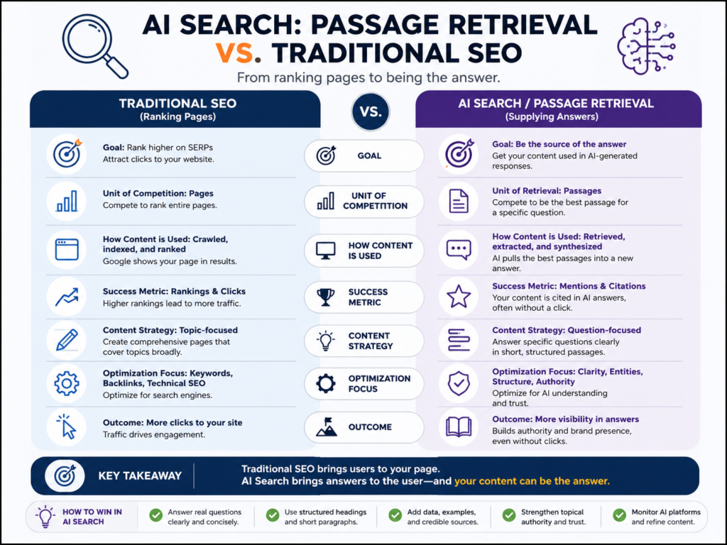 How to get cited by AI through passage retrieval compared with traditional SEO ranking