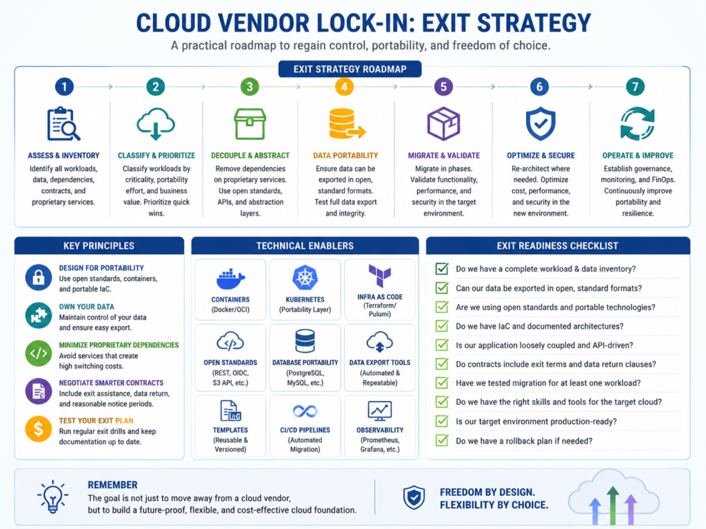 Cloud vendor lock-in exit strategy and data portability workflow