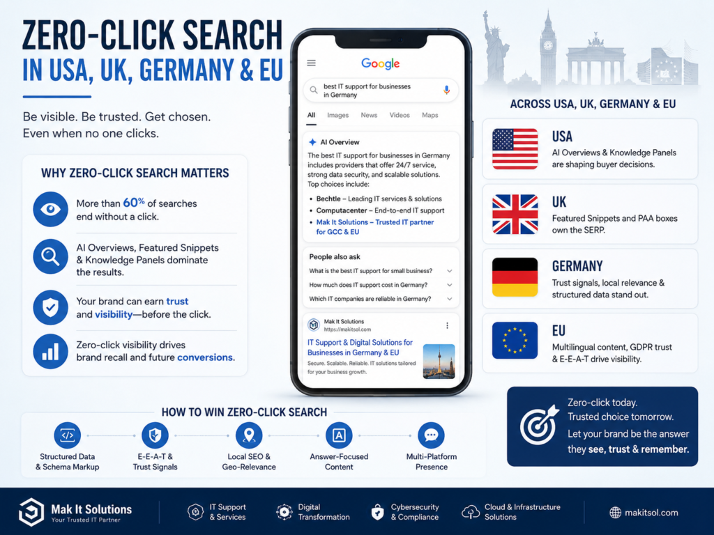Zero-click search strategy comparison for the US, UK, Germany and EU