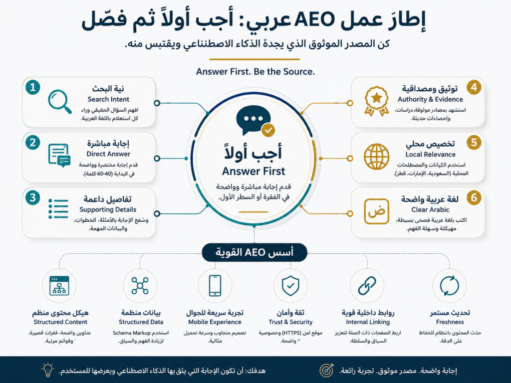 Arabic AEO answer-first content framework for GCC brands
