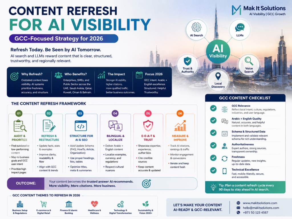 Content refresh strategy improving Google and AI visibility for GCC businesses