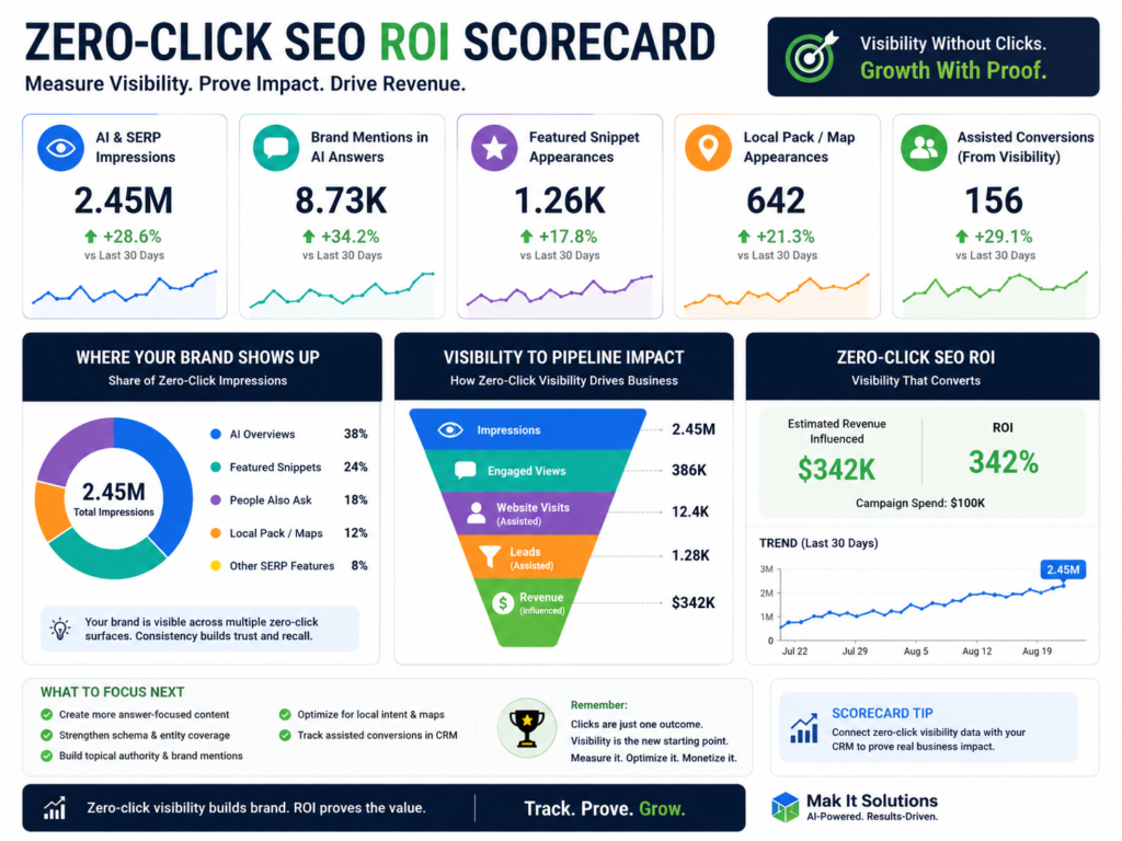 Zero-click search ROI scorecard for AI visibility, leads and revenue