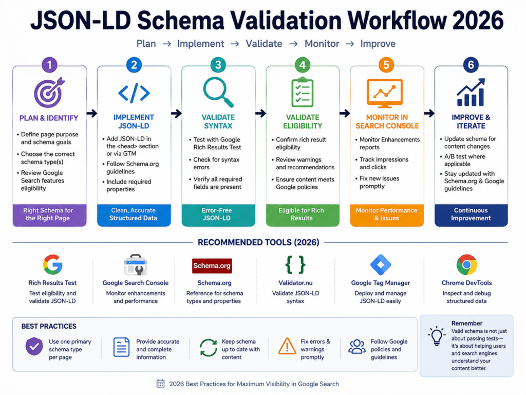 JSON-LD schema markup SEO implementation and validation workflow