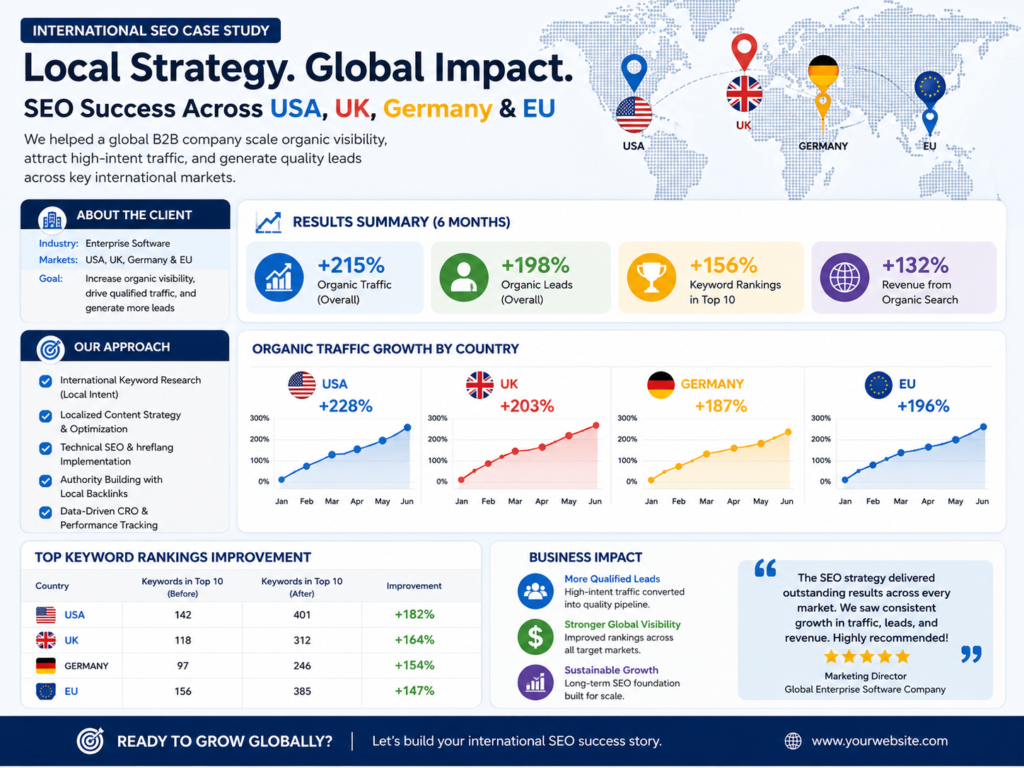 International SEO case study examples for USA UK Germany and EU